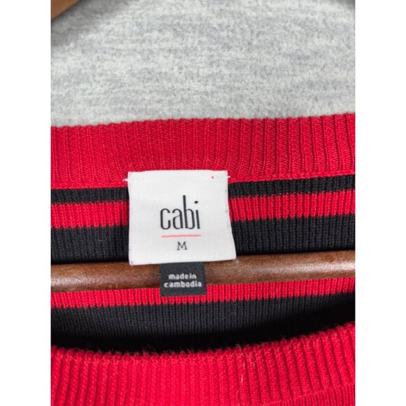 Cabi Womens Sweater M Striped Red‎ White Pullover Boxy Fit Crewneck - Picture 2 of 5